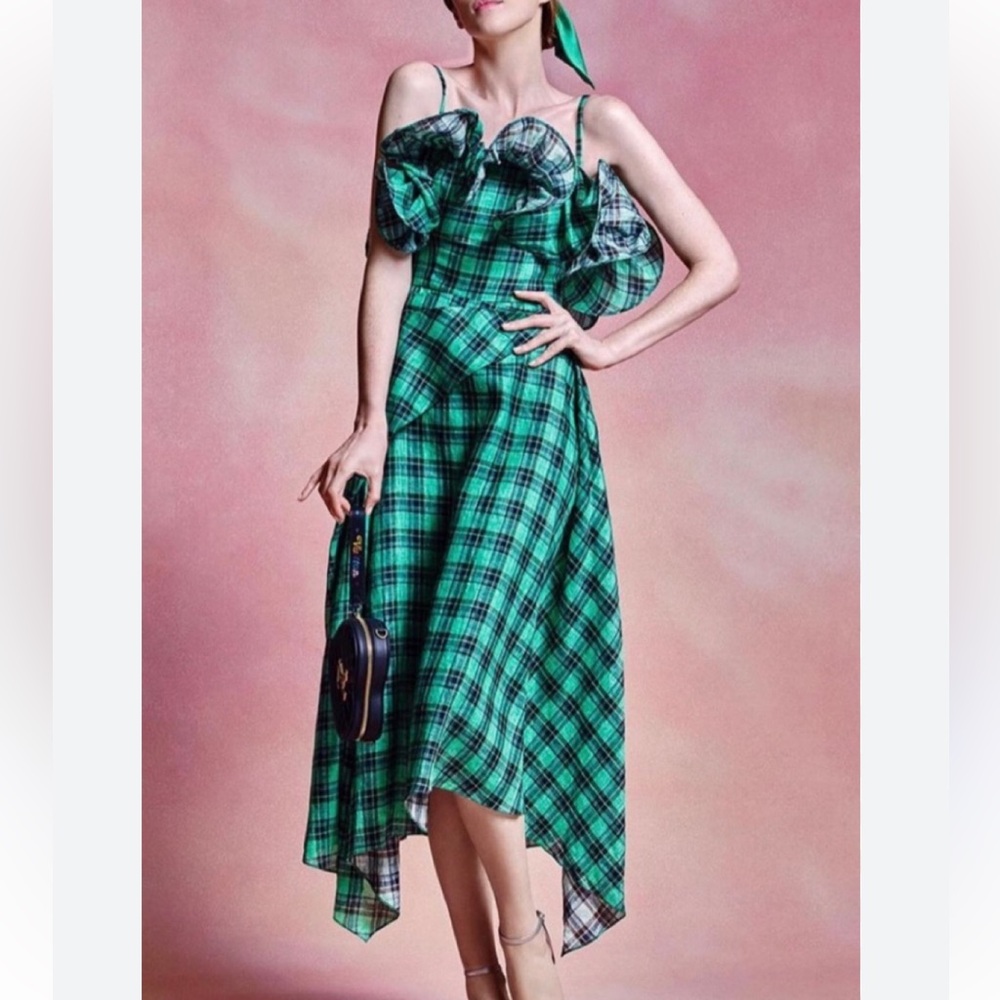 OSMAN Yousefzada Green and Black Dress Spring Collection 2019 NWT